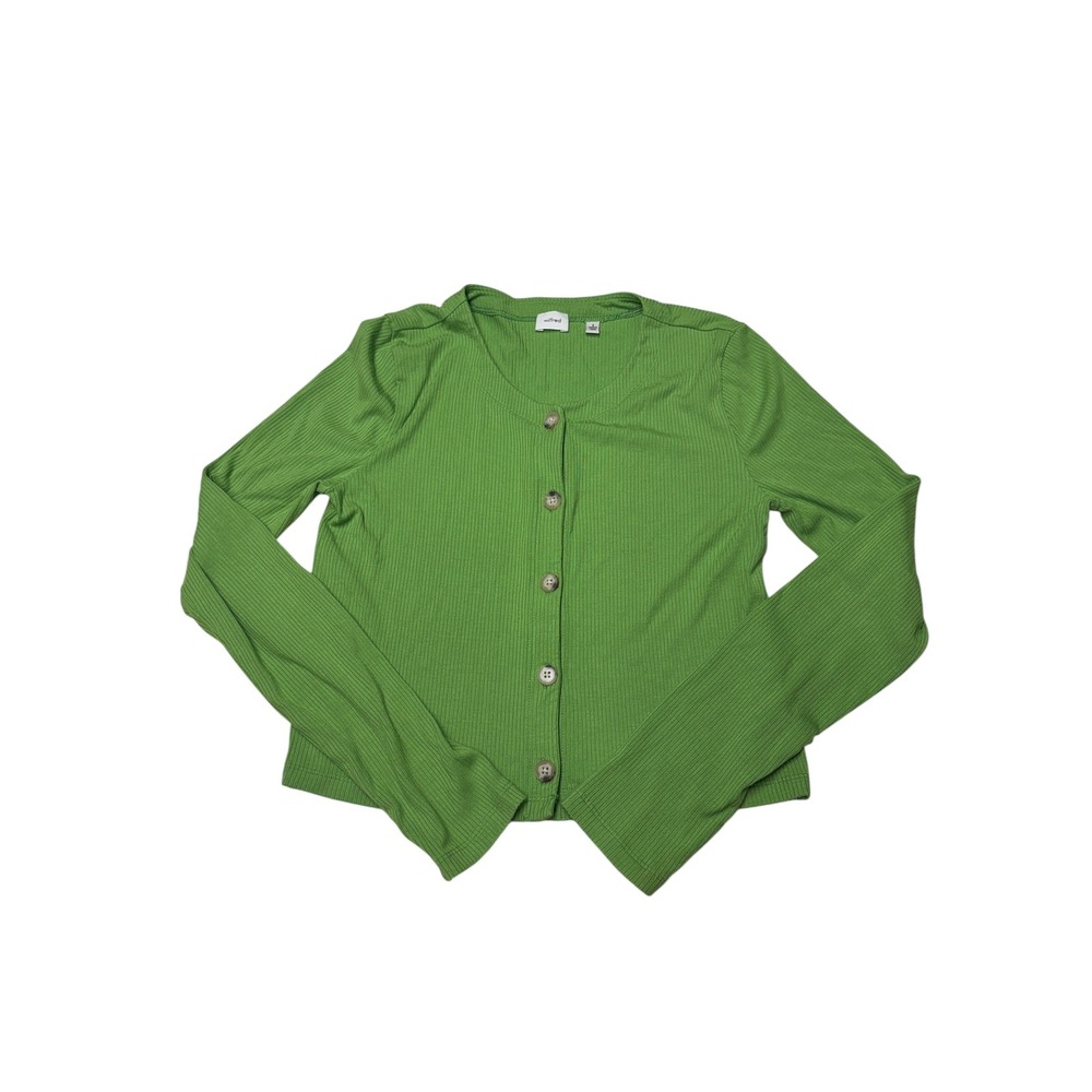 Wilfred Aritzia Green Ribbed Button Front Cardigan Long Sleeve Top Womens Small